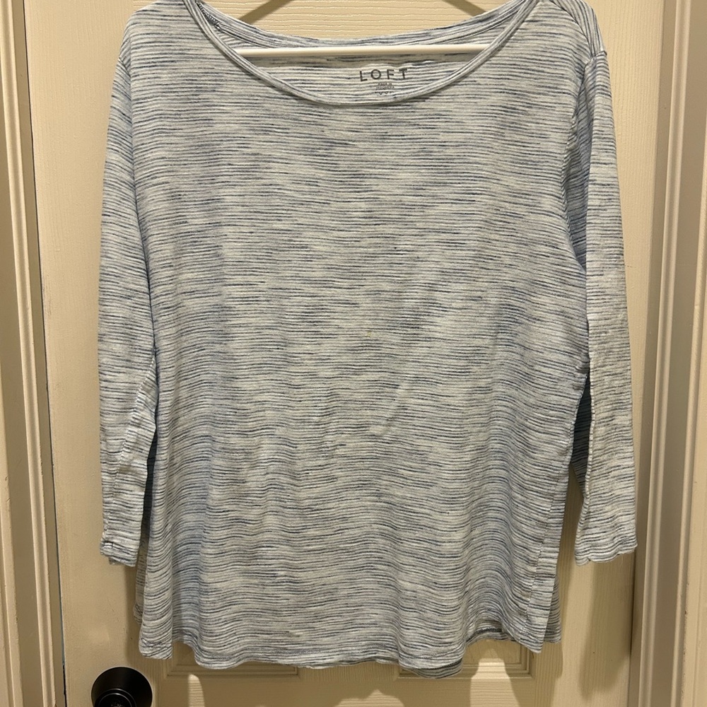 LOFT Blue and White Striped boatneck tee